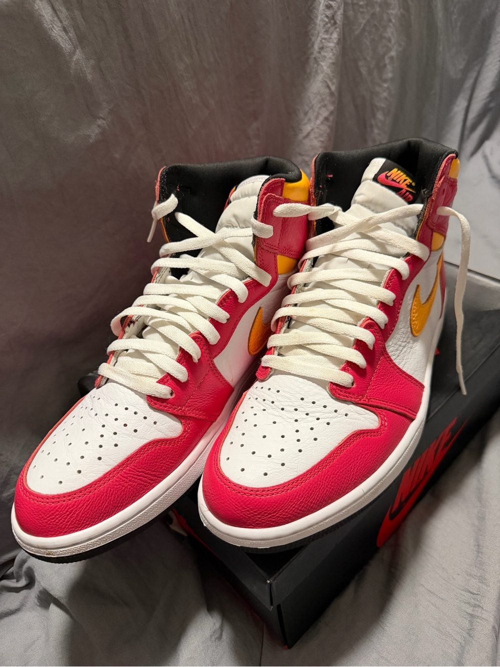 Jordan High-Top Sneakers in White, Pink & Yellow